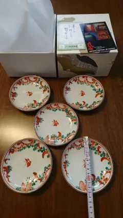 九谷焼陶磁器 花と果物の絵柄 皿 5枚セット