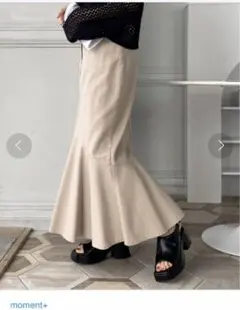 モーメントベージュ フレアスカート スリット入り コットン素材秋冬春夏デニム