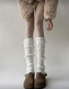 レッグウォーマー　フリル　ニット　リボン