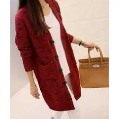 秋冬新作★送料込★ロングカーディガン/ニット/アウター 赤