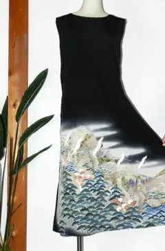 留袖　ジャンパースカート　ワンピース　手書き友禅染　正絹　459　夢ちりめん