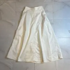 ユニクロ ホワイトデニム ロングスカート S 白 Aライン 裏地付 両ポケット