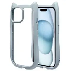 iPhone15 14 13 猫耳 TPUバンパーケース （スモーキーブルー）