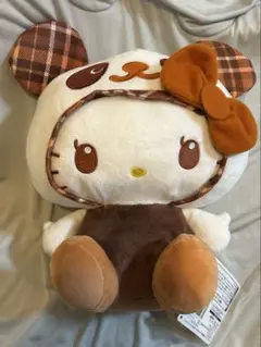 パンダ　ハローキティ　タータンチェックBIGぬいぐるみ　ブラウン　プライズ品