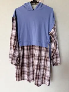 フード付きチェック柄ワンピース