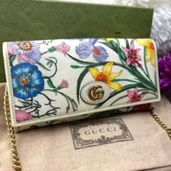 超レア！極美品 GUCCI 長財布 チェーンウォレット GGマーモント フローラ