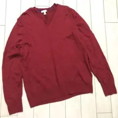 Gap ウール100% 羊毛セーター　ニット　レッド　赤　Vネック　セーター