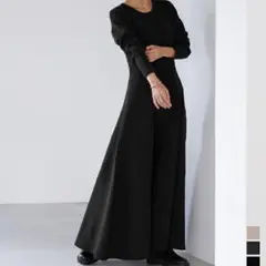 ✨美品✨ur's ラウンドネックフレアロングニットワンピース ネイビー S