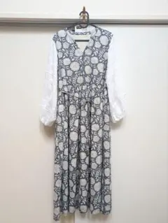 ツハルバイサマンサモスモス 花モチーフ柄ブロックプリント ワンピース