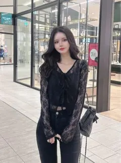 GRL 花柄レースショート丈リボンカーディガン［ru1226］