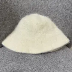 【サイズ調整可・美品】シャギーバケットハット ファー帽子 ホワイト 白