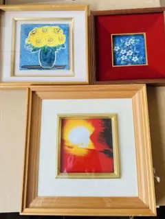 陶板画 額縁入り 3点セット 花 抽象画 インテリア