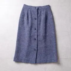 トラッド ツイード スカート ウール100% 前ボタン ミモレ丈 M
