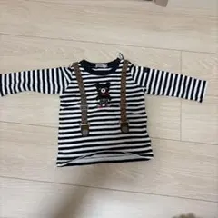 ビーくん刺繍ストライプ長袖　サスペンダー風
