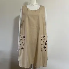 ハンドメイド　楽ちんエプロン　中厚シャンブレー　ベージュ♬