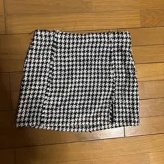 チェック柄タイトミニスカート ブラック・ホワイト ツイード