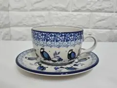 ポーリュシュポタリー　青い鳥のデザイン カップ・ソーサー セット