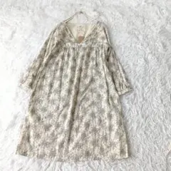 新品未使用ニコアンド　リネン 花柄総柄シャツワンピースF日本製