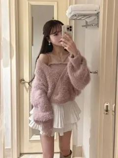 キャミ付きラメシャギーニットカシュクールトップス