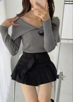 値下げ！グレイル　ビッグカラーオフショルダーニットトップス