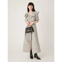 リリーブラウン ラッフルフリルティアードシャツワンピ―ス チェック