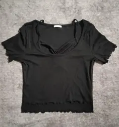 GU ブラック リブ編み Tシャツ 半袖 【美品】