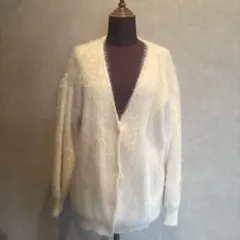 アイボリー ファー風 長袖カーディガン