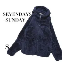 セブンデイズサンデイ ボアフリースジャケット もこもこ ネイビー S カジュアル