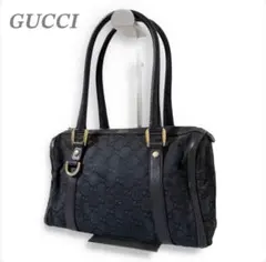 GUCCI オールドグッチ ブラック ハンドバッグ GGキャンバス アビー