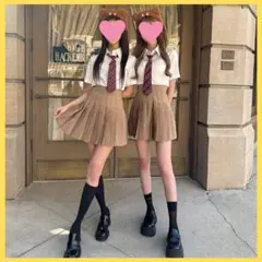 スカート　ベージュ　ブラウン　ネクタイ　セット　コスプレ　韓国制服　ハロウィン