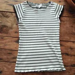 ROPÉ PICNIC 白黒ストライプ Tシャツ 38袖口フリルレース付き