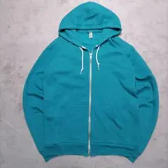 USA製 短丈 裏起毛 フルジップパーカー L ターコイズ ストリート アメカジ