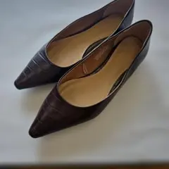 H&M クロコ型押し（茶） ポインテッドトゥ フラットシューズ 38　USEDのサムネイル