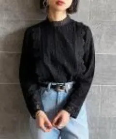 PAGEBOY 黒レースシャツ 全面裏地付きで程よい透け感