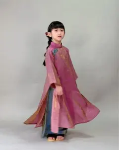 (ガール)No.T2626 シルク×蓮花モチーフ ハンドメイドアオザイ5点セット