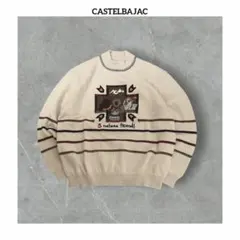 美品✨カステルバジャック 日本製 ベア 刺繍ロゴ モックネック ニット セーター