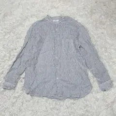 UNIQLO ユニクロ　プレミアムリネンスタンドカラーストライプシャツ　Lサイズ