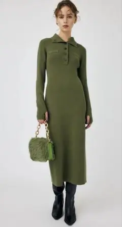 moussy ロングワンピース　カーキ　RIB KNIT LONG ドレス