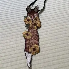 狐　キツネ　ネクタイ　ヴィンテージ風　刺繍　花柄　つけ襟　個性派レトロのサムネイル