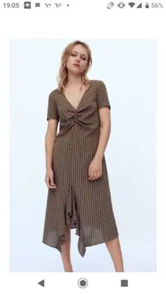 美品★ザラ/ZARA★フリルトリムギャザーアシンメトリー涼しげなワンピース