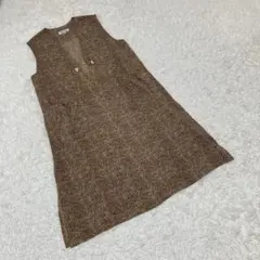 Borfonebe redwall ロング丈ベスト　ジレ　総柄　茶色　サイズ44