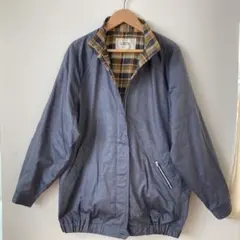 【ブルゾン】　ジャンパー　ブルー　裏地チェック　ファスナー