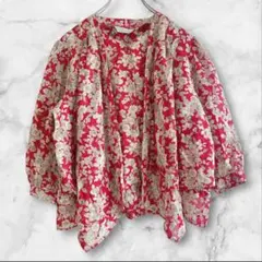 日本製長袖シャツブラウス80s花柄総柄昭和レトロフラワープリント変形デザイン古着