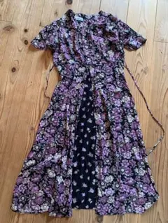花柄 半袖ロングワンピース　ヴィンテージ　USA古着