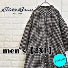 y281【Eddie Bauer】半袖ボタンシャツ【メンズ2XL】チェック柄のサムネイル