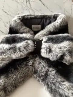FURLA ファー マフラー グレー ブラックリボン