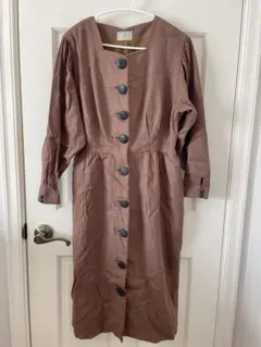 Vintage 古着 ブラウン ボタン付き シャツワンピース