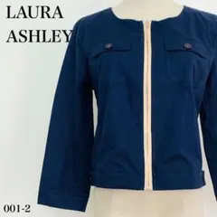 LAURA ASHLEY ノーカラージャケット ネイビー 綿100% Mのサムネイル