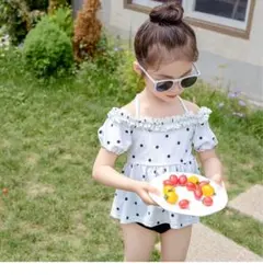 キッズ 子供用 水着 セパレート ドット 3点セット 日焼け対策 L 100cm