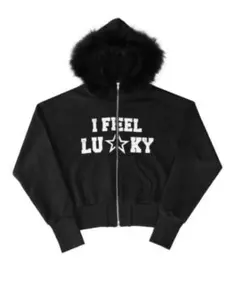 I FEEL LUCKY ファーフードパーカー　y2k 韓国ストリート XU